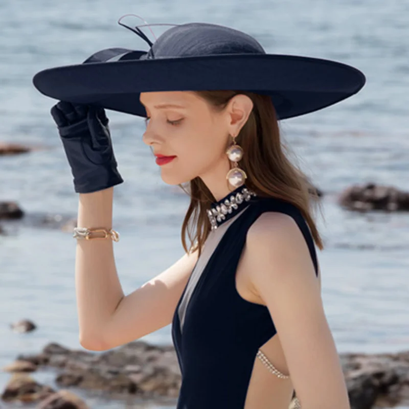 Royal Blue Hat FS вуалетки с большими полями Кентукки Дерби шляпа Королевские Свадебные шляпы элегантные женские платья для церкви Леди Черный Красный Чай Вечерние Fedora - Цвет: Royal Blue Hat