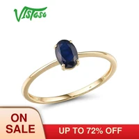 vistoso genuine 14k 585 yellow gold rings for women sparkling 6x4mm blue sapphire simple style engagement wedding fine jewelry