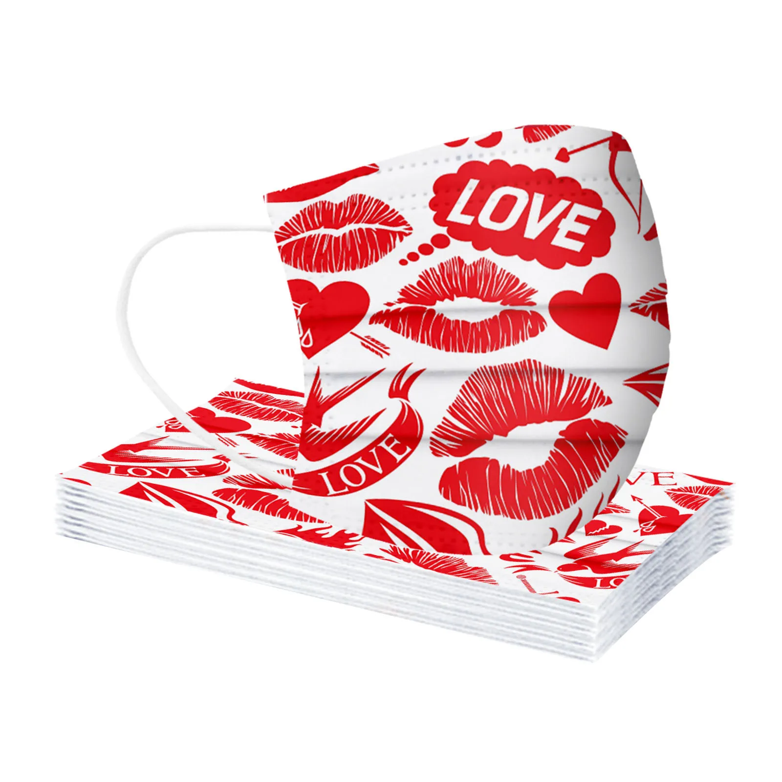 

50PC Mixed pattern Adult Valentine's Day Printing Breathable Disposable Three-layer Mask Available for men and women Love KK5
