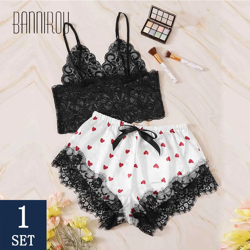 

BANNIROU Sexy Pajamas For Women Summer Pyjamas Silk Sleepwear For Woman Home Clothes Women's Pajama 2021 New Sale Free Shipping