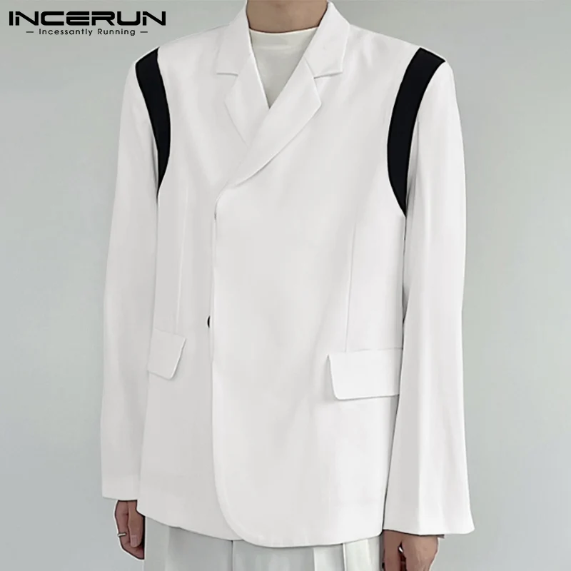 

INCERUN Tops 2023 korean Style Fashion Men's Long Sleeve Blazer Coat Outer Garment Male Stitching Color Casual Suit Coats S-5XL