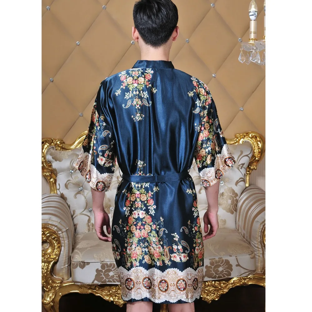 Халат кимоно мужской в китайском стиле свободная Пижама с цветочным принтом