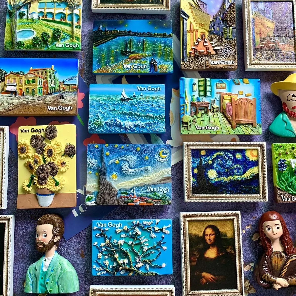 

3D World Famous Painting Van Gogh Fridge Magnet Mona Lisa Refrigerator Magnetic Sticker Sunflower Home Decoration Collection