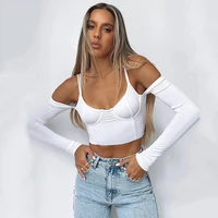 2022 summer fashion sexy women t shirt long sleeve cropped top club party halter straps female clothes casual solid streetwear