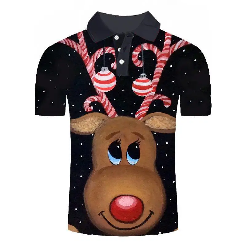 

2019 New polo Designed POLO Shirts Funny Men Summer Tops 3d Shirts Christmas tree Print polo homme hip hop tops polo shirt