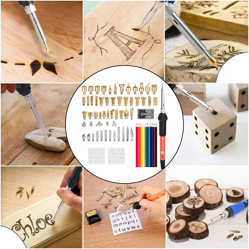 

60W Adjutable Soldering Iron wood Burning Soldering Iron Chiseled Tips Blade Burning Tool Set Carving Pyrography Pen Kit