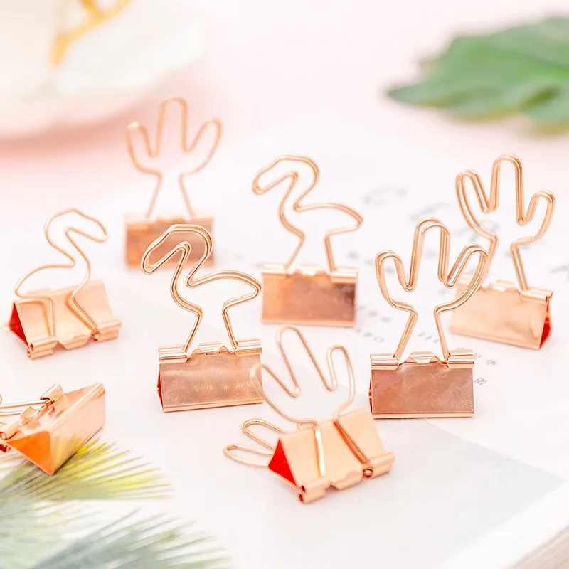 

4 pcs/lot Rose Gold Metal Flamingo Cactus Binder Tail Clips Cute Photos Tickets Notes Memo Paper Clip Stationery gift