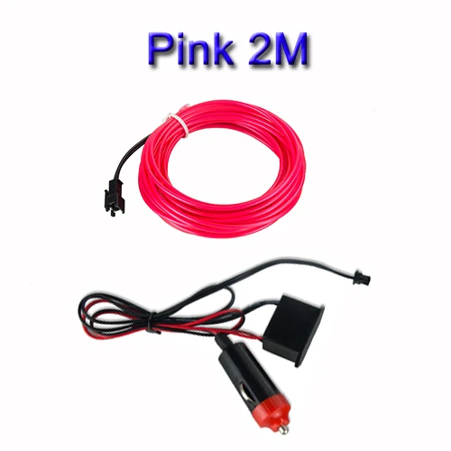 pink 2m EL Wire Автомобильный светодиодный светильник 1 м 2 м с адаптером освещение салона автомобиля украшение двери для авто неоновый светильник светодиодный Канатный светильник 10 цветов/ - Испускаемый цвет: pink 2m