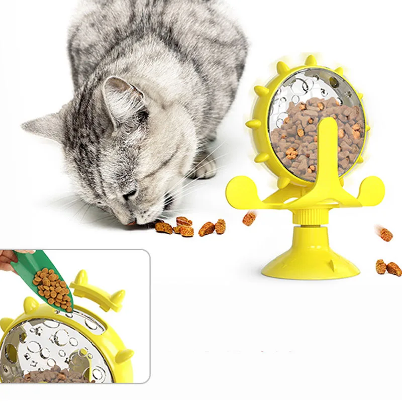 

Interactive Toys For Cats Safe Turntable Windmill Treat Dispensing Dog Pet Toys Durable Powerful Suction Cup Slow Feeder Toy