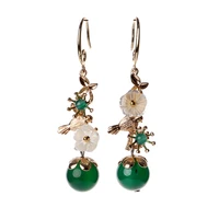 green agate earring dangle sea shell flower eardrop women vintage ethnic style ear clip jewelry ear ornaments hanging accessory