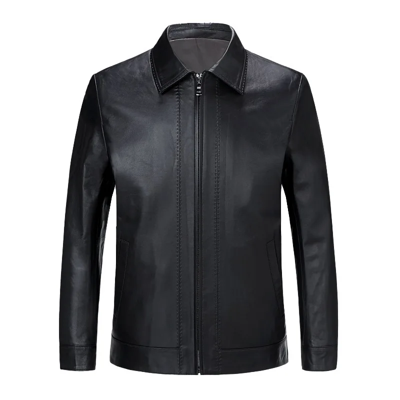 

autumn and winter men's leather clothes middle aged men's laptops Sheepskin Single leather plush leather jacket fashion