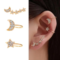 leaf earrings for women gold without piercing ear clip rhinestone star moon ear cuffs simple korean fashion style jewelry gift