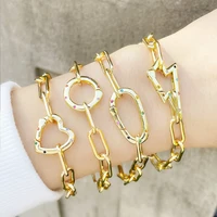 inlaid color zircon gold thick link chain lightning round bracelet for women heart cz pendant bangle geometric punk jewelry gift