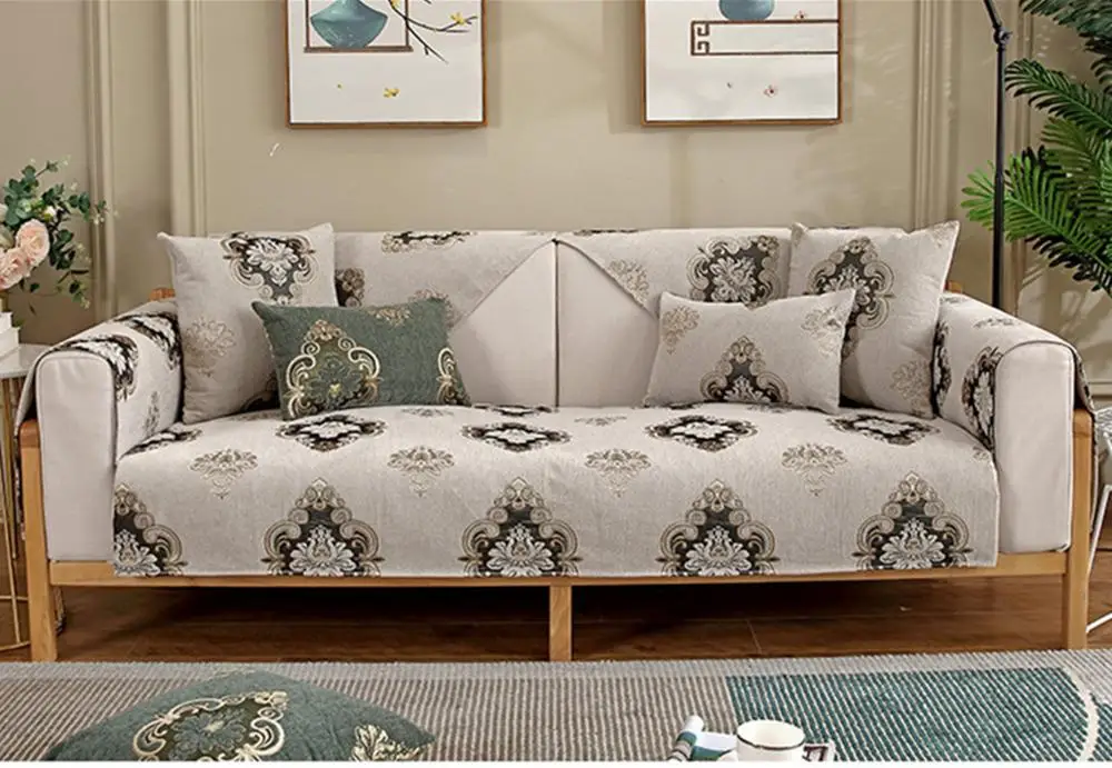 

2020 new chenille jacquard sofa cushion cover new chinese non-slip sofa towel cover