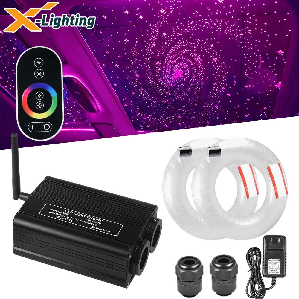 32W RGB Double Heads LED Fiber Optic Star Ceiling Light Kit With RF Touch Remote Controller For Car Roof Starry Sky