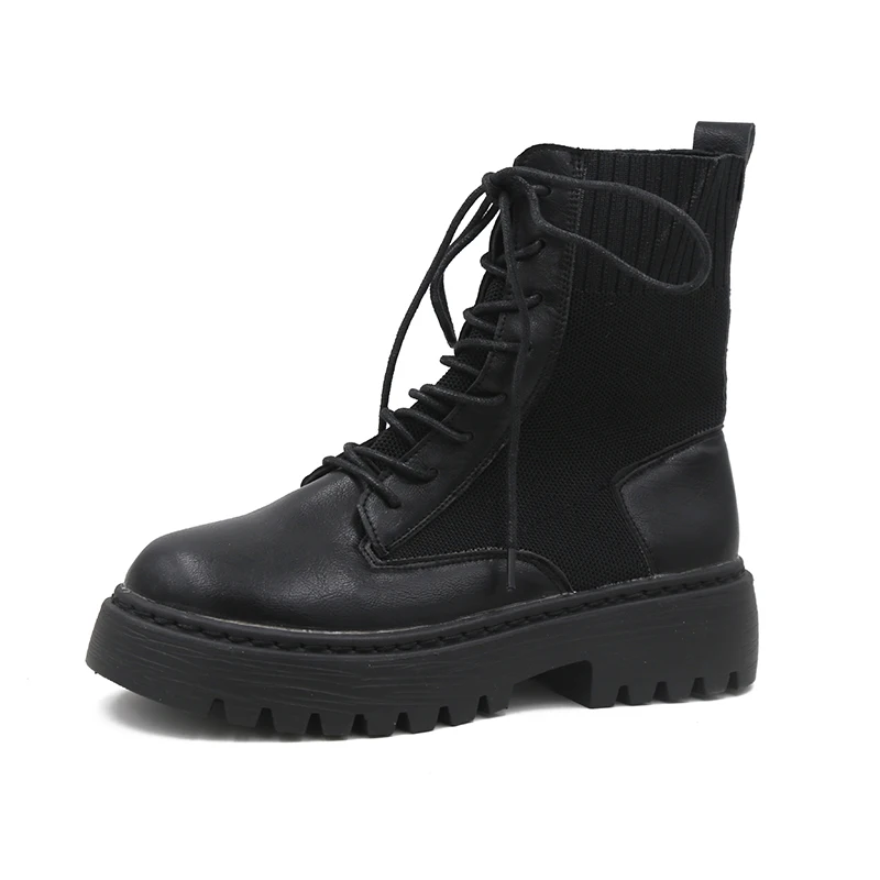 Женские ботинки сезон осень Новинка обувь на толстой подошве с круглым носком