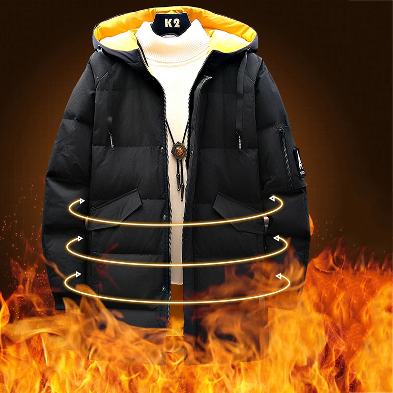 KKSKY Mens Long Down Jacket 80% White Duck Down Men 2020 Winter Black Coat Casual Thick Male Parkas Hooded Warm Chaqueta Hombre