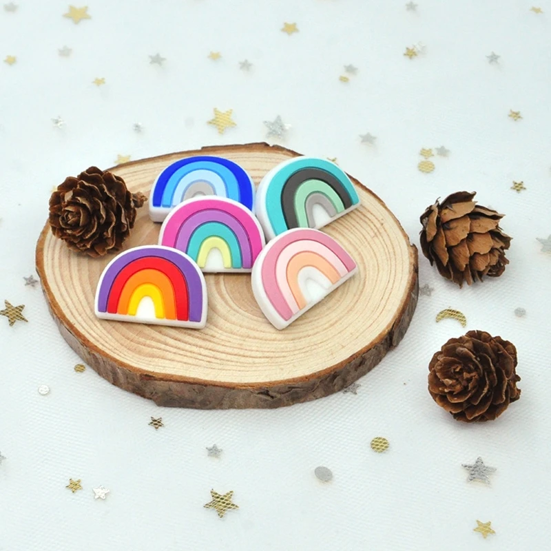 

20pcs Baby Silicone Beads Rainbow Teether DIY Necklace Pacifier Chain Baby Toys A2UB