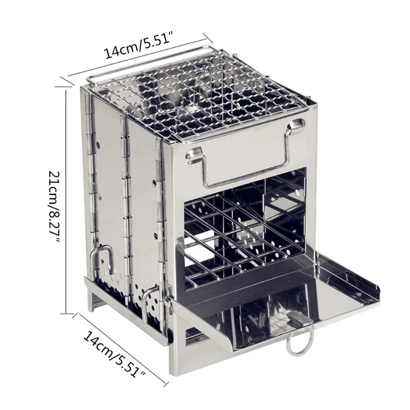 

Mini Firewood Stove Camping Cooking Picnic Stainless Steel Charcoal Folding Gril