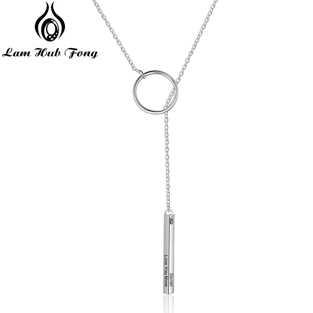 

Personalized Circle Bar Necklace Engraved Name Multi Layer Stainless Steel Pendant Necklace Fashion Jewelry Gift for Women Men
