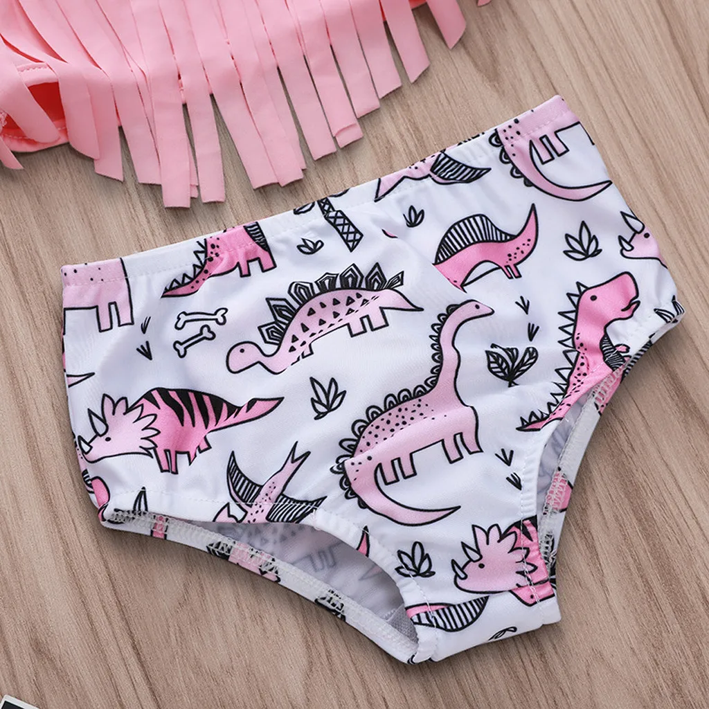 Купальный костюм с кисточками и мультяшным динозавром Пляжное бикини для