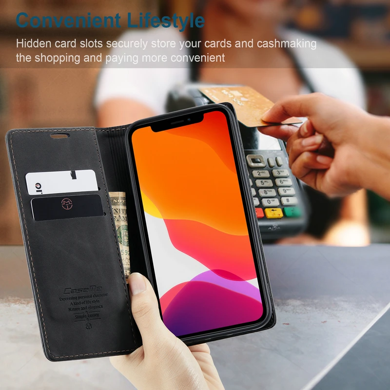 Чехол-книжка CaseMe для iPhone 12 11 Pro магнитный ретро-чехол с подставкой карт чехол min X s