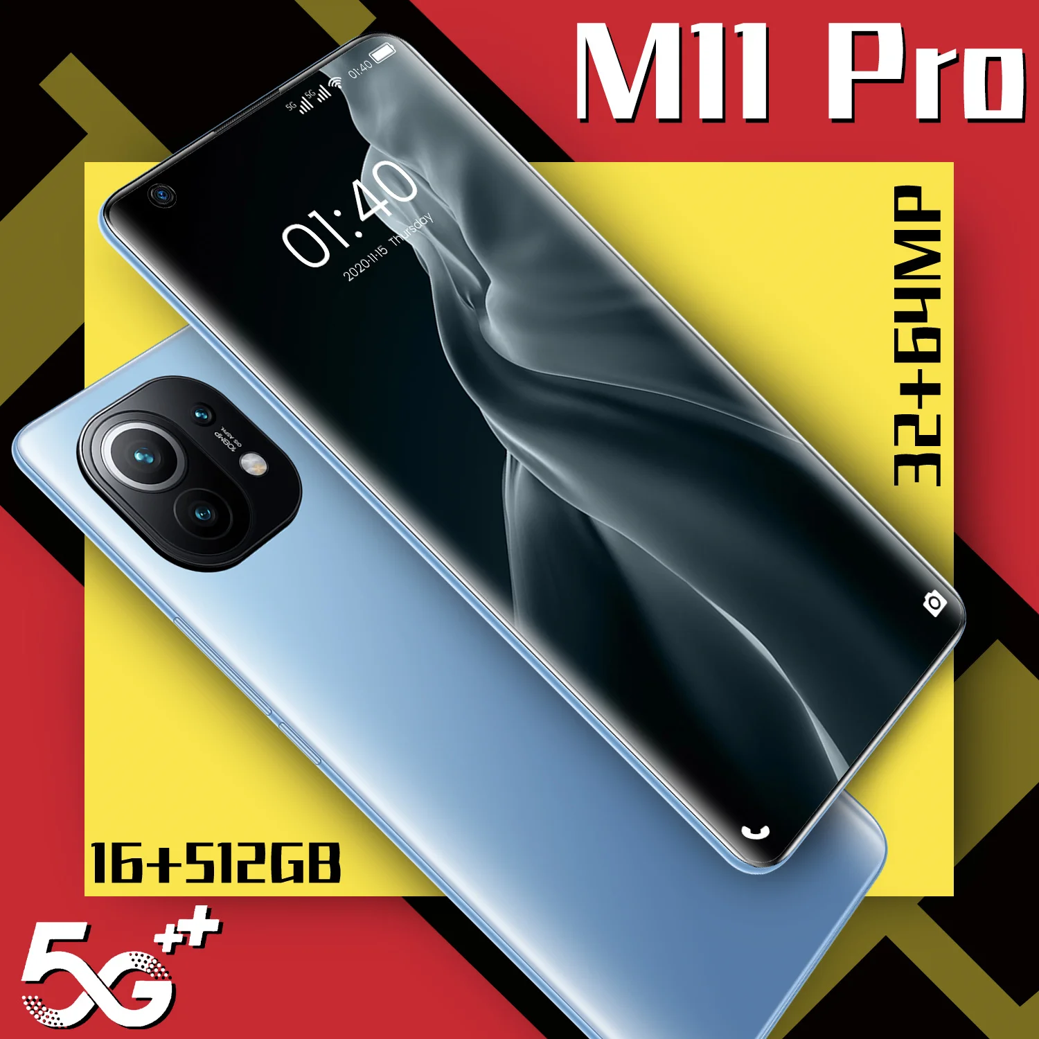 

5G Xiaom M11 Pro 7.3 Inch Digging Screen 16GB 512GB 32MP 64MP 6800mAh Andriod 10 Snapdragon 888 Deca Core FaceID Smartphones