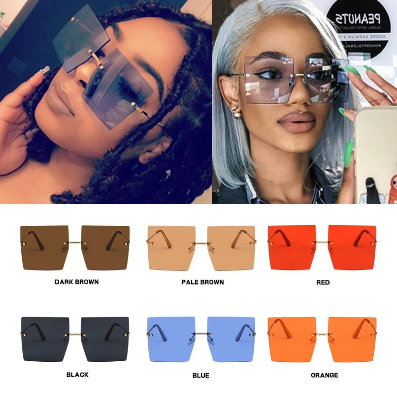 Оптовая продажа негабаритных прямоугольных солнцезащитных очков без оправы для