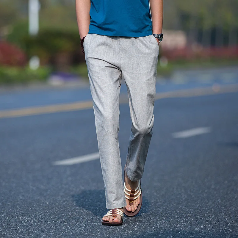Mens Leisure Sport Linen Cotton Sweatpants Slacks Loose Running Hiking Climbing Pants Men Wicking Trekking Straight Leg Trousers | Спорт и