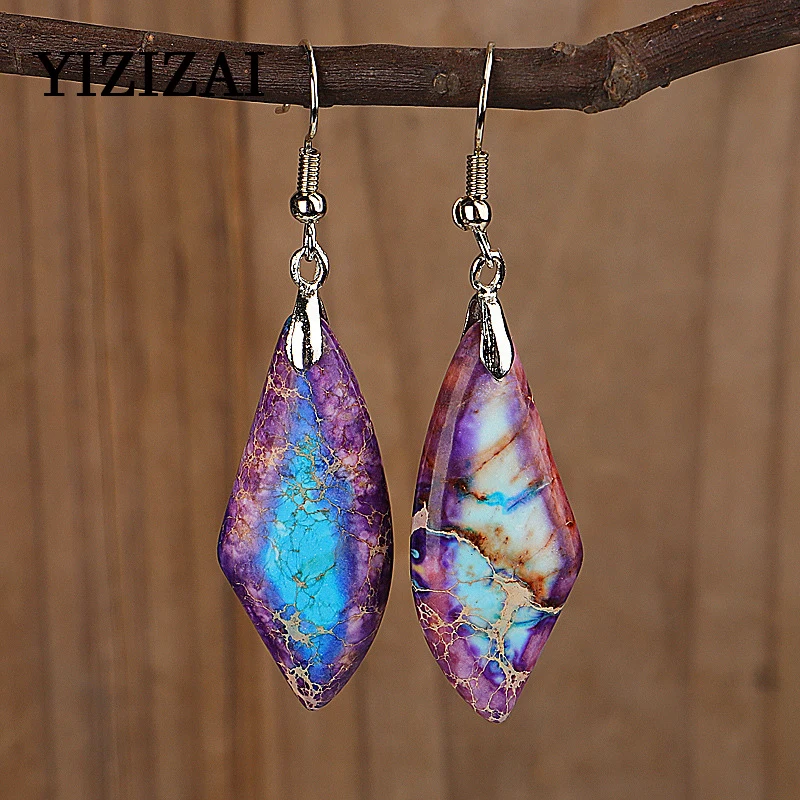 

Bohemian Women Jaspers Dangle Earrings Colorful Lady Boho Natural Stones Sector Shape Earrings Jewelry Bijoux Dropship Wholesale