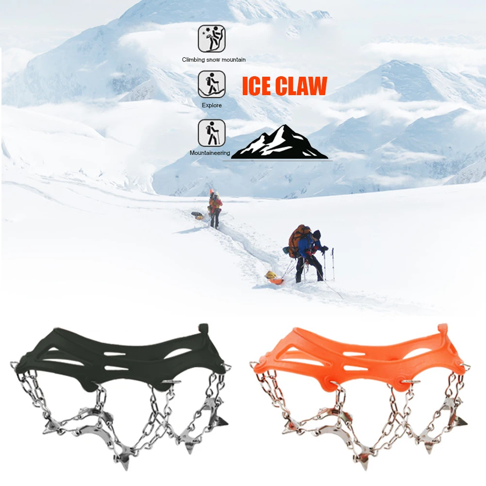 

1 Pair 13 Teeth Anti-slip Outdoor Climbing Crampons Winter Ice Snow Over Shoes Cover Gripper Spike Cleats with Storage Bag
