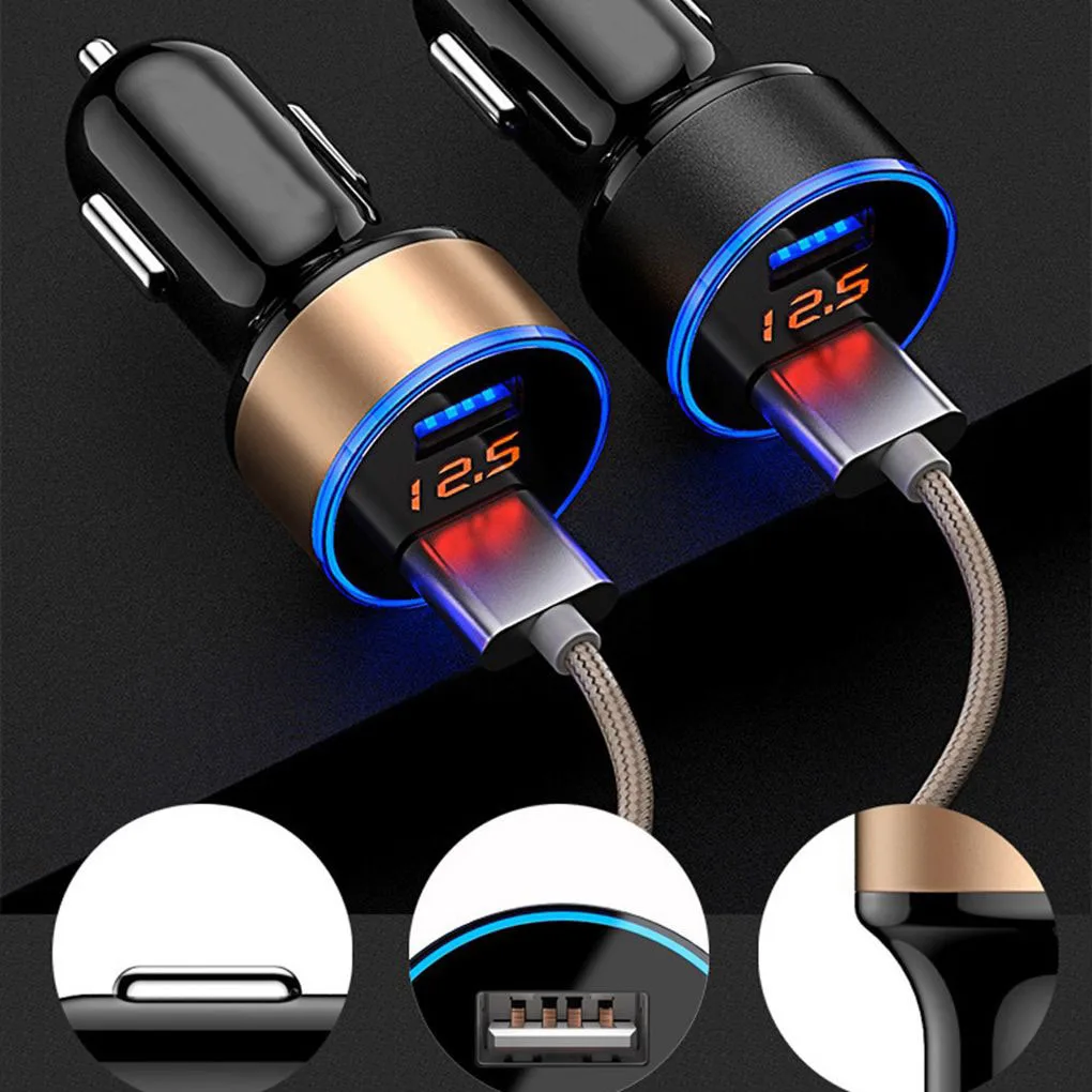 

Car Charger Dual USB QC 3.0 Adapter Cigarette Lighter LED Voltmeter For All Types Mobile Phone Charger Smart Dual USB Charging