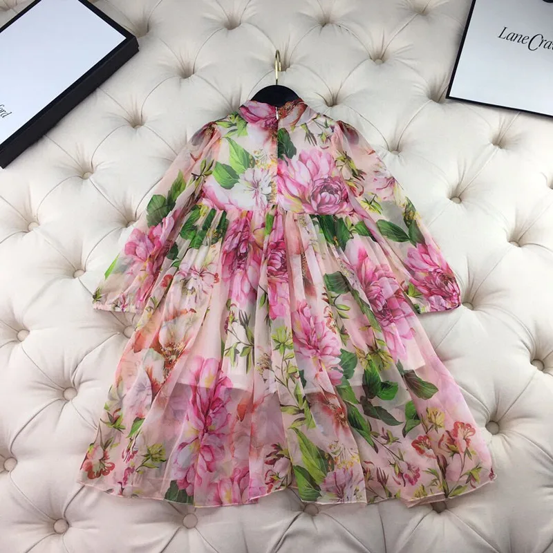 

Summer print princess pink party dress