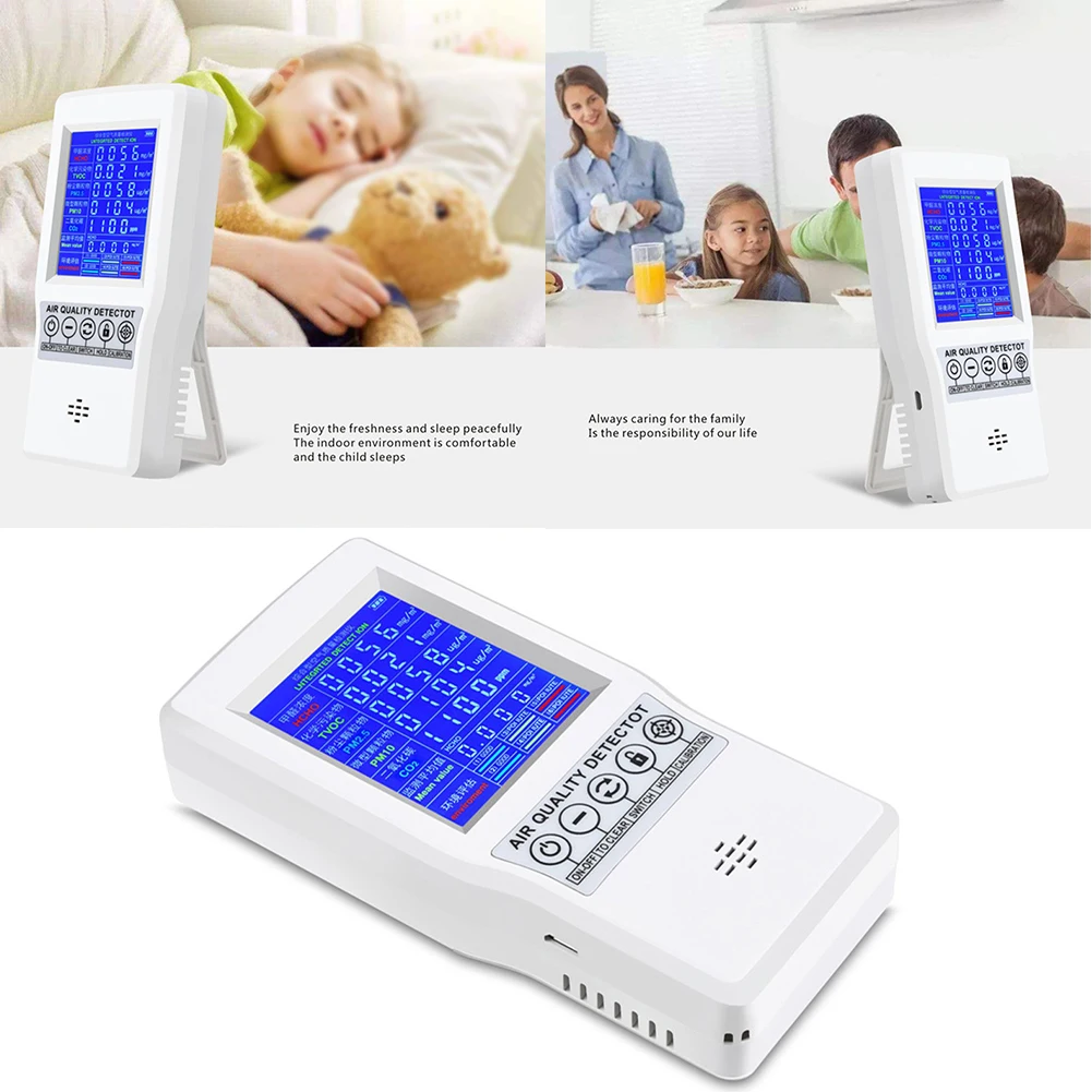 

Air Quality Monitor Testing Measuring Tool AQI Detector Accurate Home Office Multifunctional Indoors PM2.5 PM10 CO2 Formaldehyde