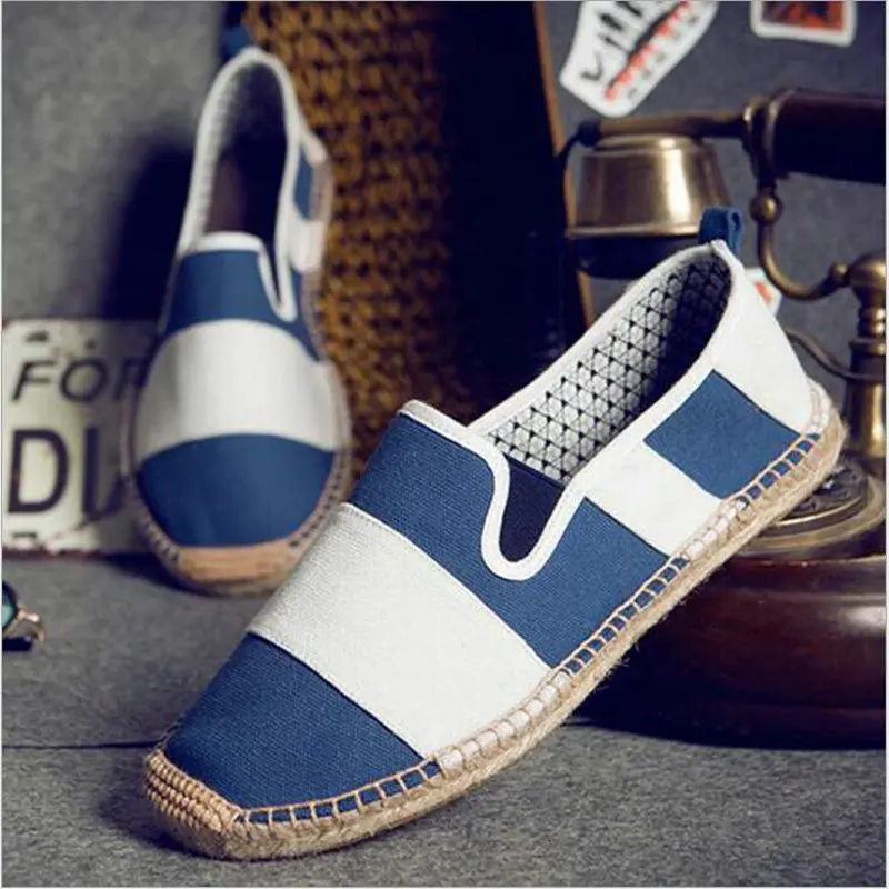 

Fashion flat shoes men canvas fisherman stripes casual Chaussure Zapatos Planos Summer Mocasines Loafers Barefoot Espadrilles