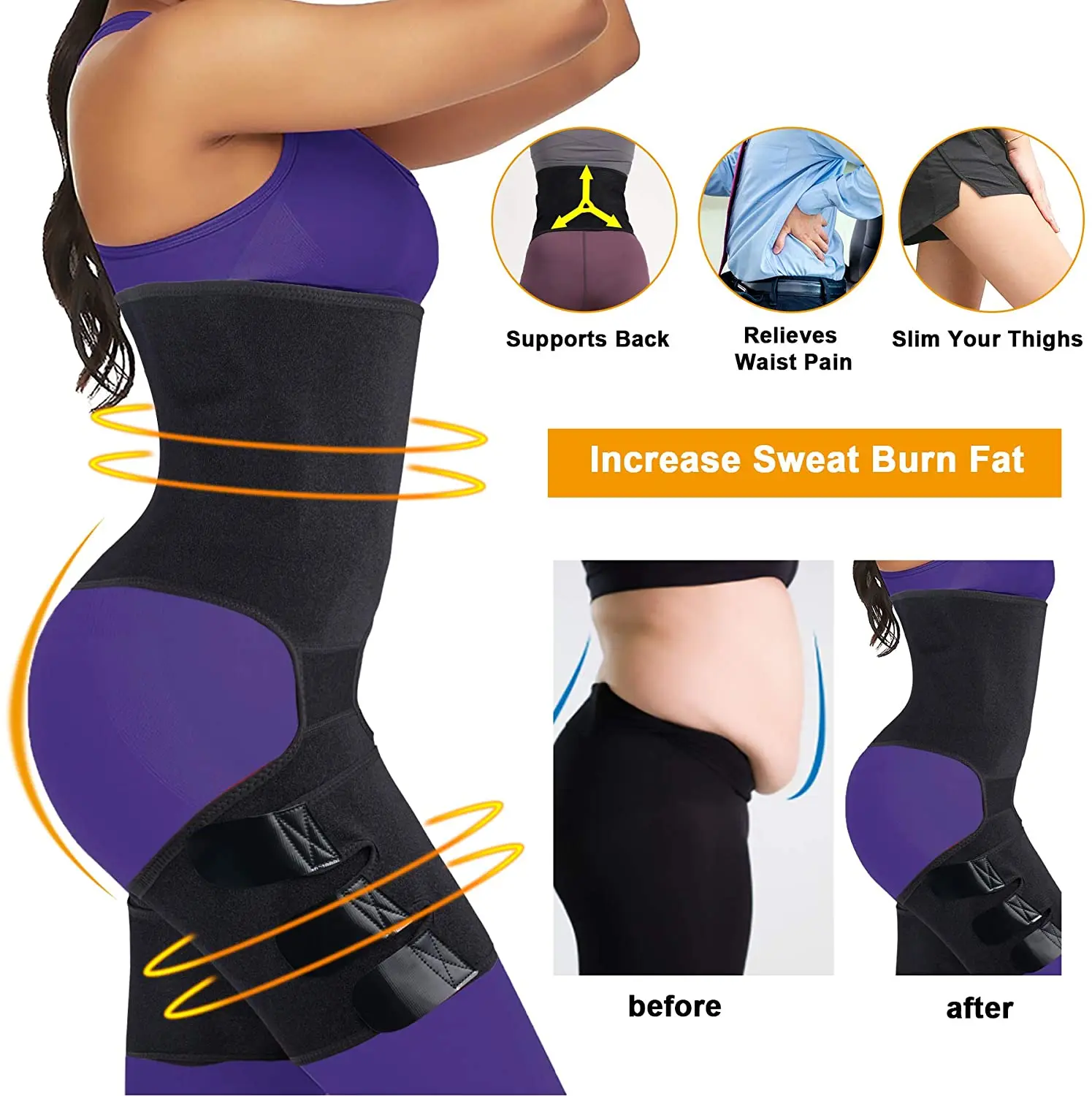 Sauna Sweat Waist Trimmer Thigh for Women & Men Weight Loss Body Shaper Tummy Control Waist Trainer Workout Belt Fat Burn Sport