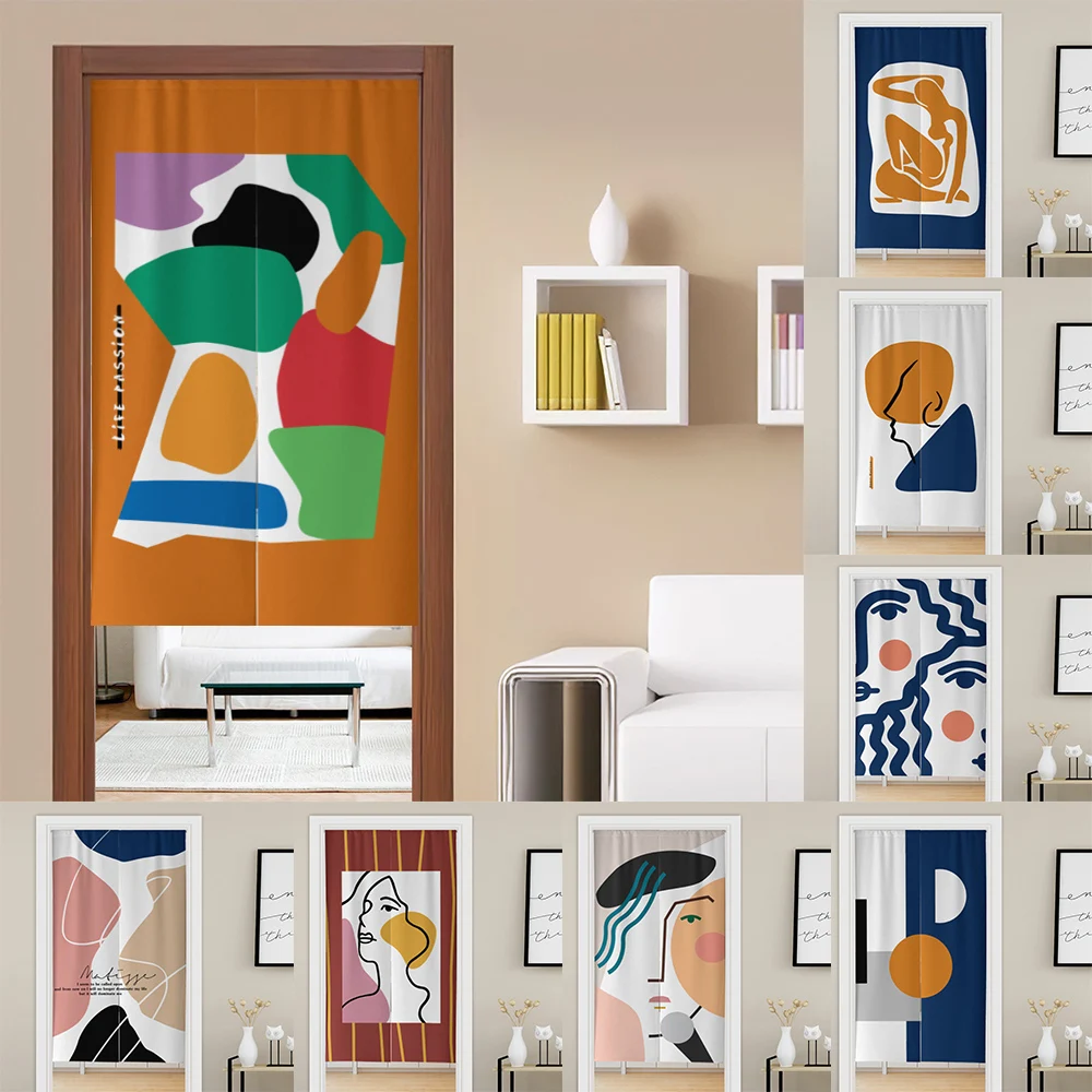 

Nordic Abstract Short Kitchen Doorway Curtain For Bedroom Living Room Cafe Decorative Colorful Painting Partition Door Curtain