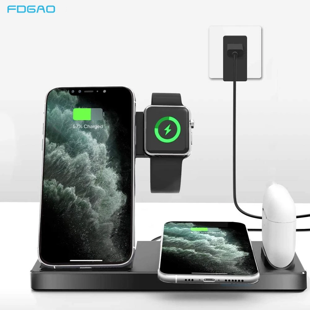 Беспроводное зарядное устройство 4 в 1 для iPhone 12 11 XS Max XR X 8 Apple Watch 6 5 3 2 Airpods