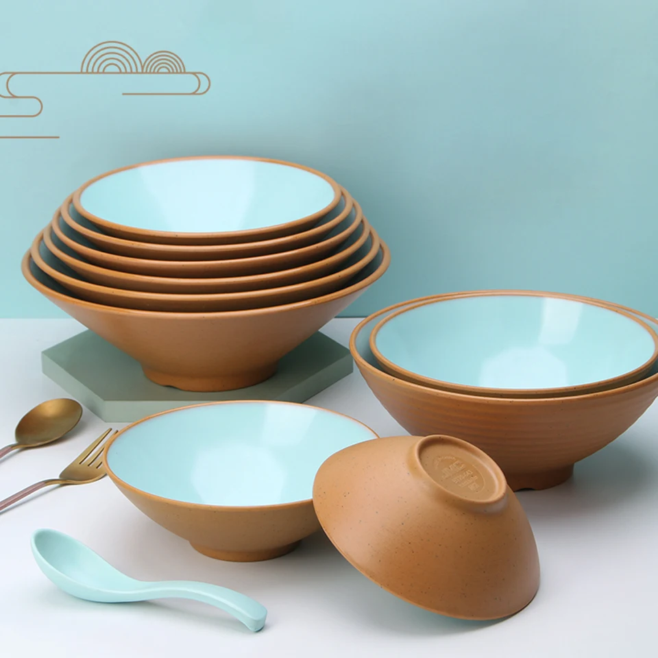 

Mud Celadon Ramen Bowl Shatter-resistant Big Soup Bowl Noodle House Special Bowl Melamine Imitation Porcelain Plastic Tableware