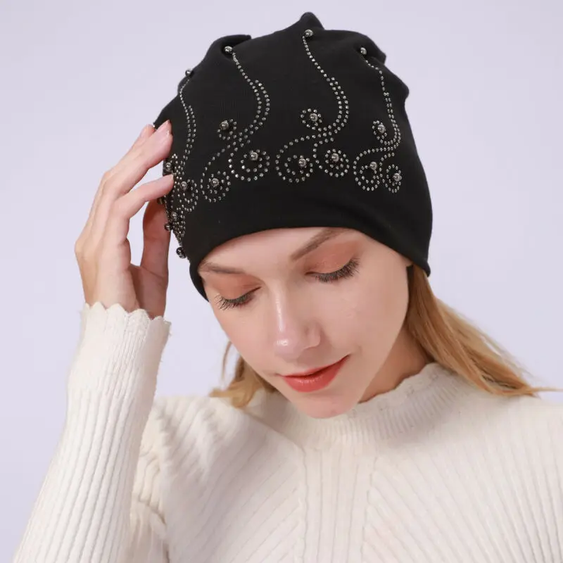 Новая модная женская зимняя повседневная шапка стразы женские шапочки с