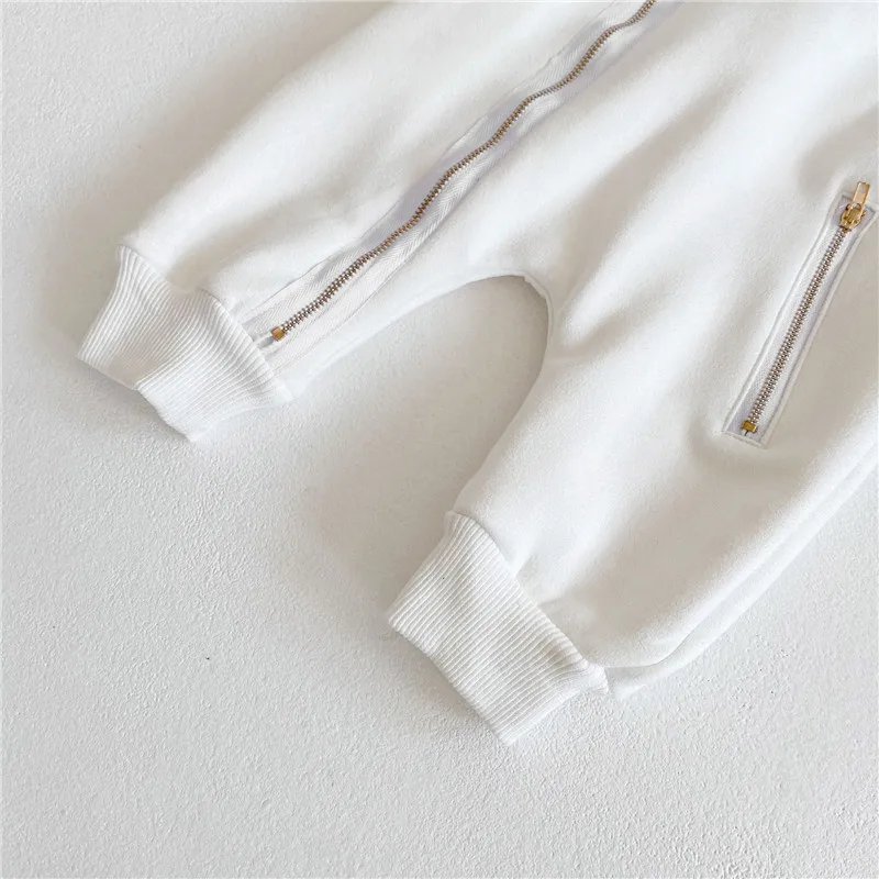 

2021 Toddler Baby One Piece Thick Romper Plush Warm Long Sleeve Lapel Collar Zipper Winter Jumpsuits Girls Boys Clothing