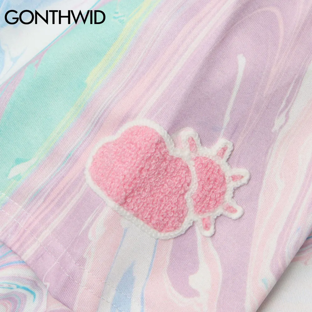 

GONTHWID Tshirts Streetwear Harajuku Sky Print Stripe Tie Dye Cotton Tee Shirts Hip Hop Casual Short Sleeve T-Shirt Fashion Tops