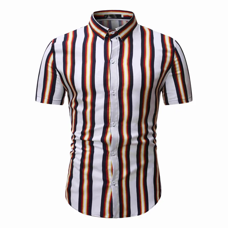

2020 Spring And Summer New Style Men Casual Stripes Fold-down Collar Short-sleeved Shirt