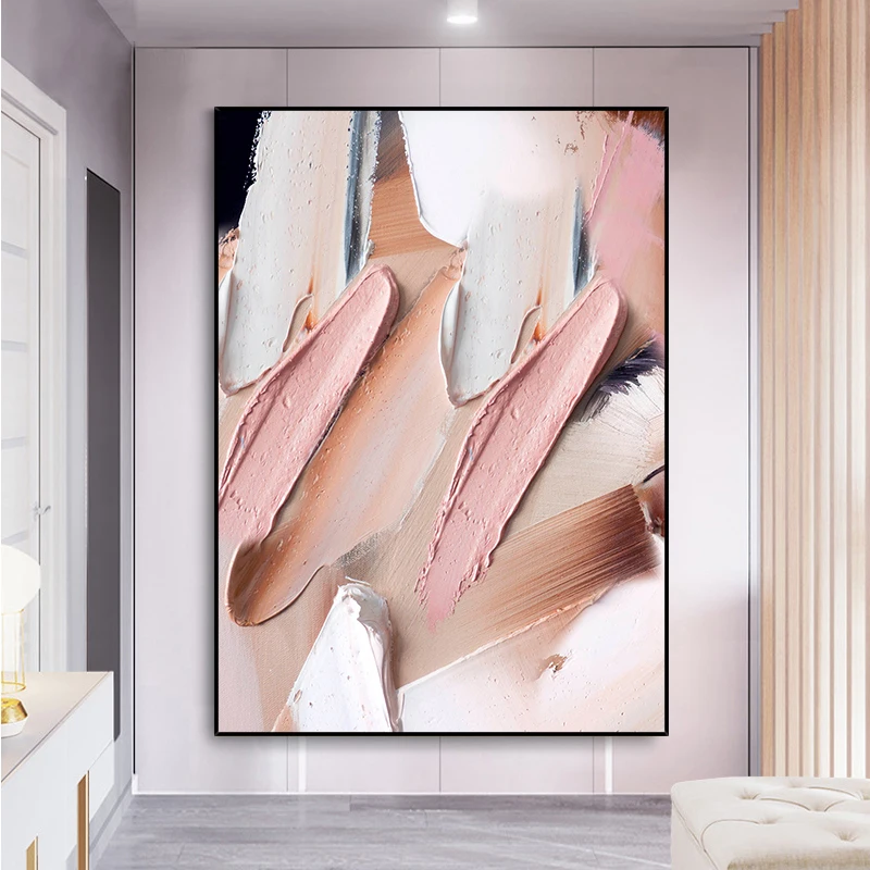 

Hand-Painted Oil Painting Blush Pink Luxury Living Dining Room Kids Bedroom Bathroom Decoration Hotel Wall Hanging Art No Framed