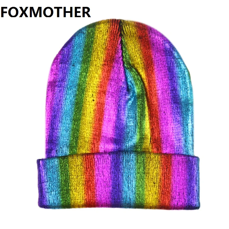 FOXMOTHER/Модная блестящая зимняя Радужная шляпа уличная вязаная теплая Лыжная шапка