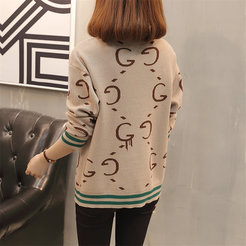 

Plus Size Knitting Cardigan For 2020 Autumn Winter New Casual Loose Long Sleeve Print Knitted Sweater Women Tops