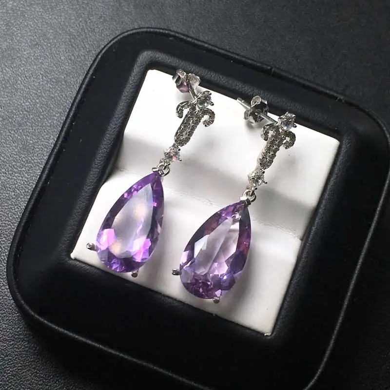 CSJ, новинка, груша, 10*18 мм, 13ct, аметист, хорошие серьги, Стерлинговое Серебро 925 пробы, натуральный драгоценный камень, хорошее ювелирное изделие для женщин, вечерние, подарок