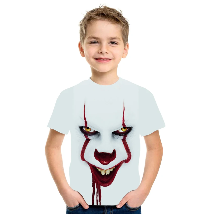 

2021 New Summer 3D Printed Evil Clowns Pattern Boys And Girls Children's Casual Breathable Short Sleeve T-Shirt 100-170