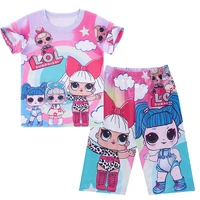 summer children suits for girls surprise cartoon character short sleeve sets t shirtpant 2pcs fashion pajamas children clothes
