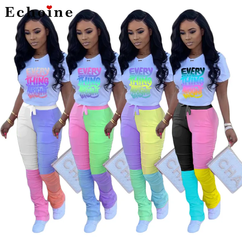 Повседневный плиссированный комплект из двух предметов с надписью контрастных